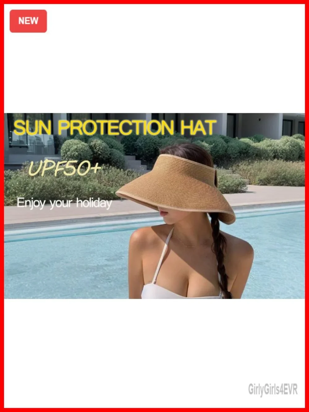 Wide Brim Straw Sun Visor Hat Foldable Ponytail Beach Hat